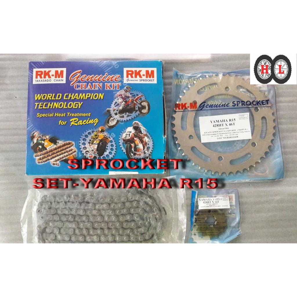 RKM Yamaha R15 SPROCKET SET With O RING CHAIN ( Rantai Motor Yamaha R15)
