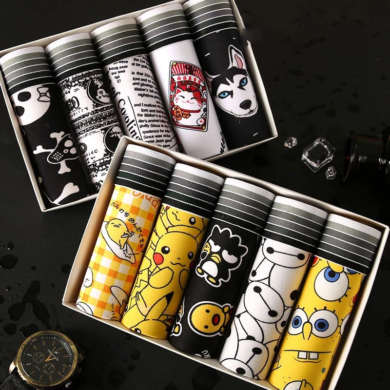 กางเกงบ็อกเซอร์ ผ้าเรยอน ลายการ์ตูน คุณภาพสูง สําหรับผู้ชาย จํานวน 5 ชิ้น