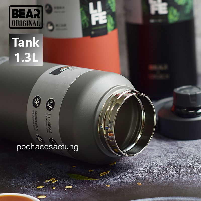 BEAR Tank 1.3L(Sus316) กระบอกน้ำเก็บอุณหภูมิ HotCold สี Powder coat มีหลอดและหูหิ้ว