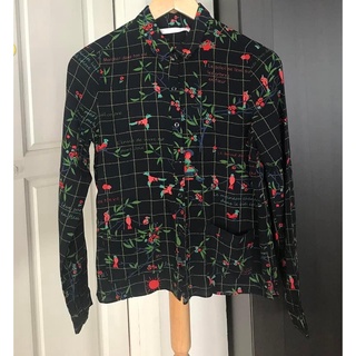 ZARA x Cotton Shirt พื้นดำ สวยยยลายดอก  กระเป๋าหน้าสอง อก 32-34ยาว 24 ป้าย XS Tagครบ • ตำหนิ :-
