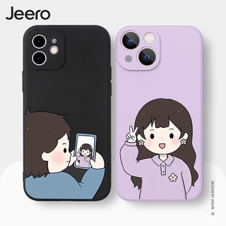 Jeero เคสคู่ เคสไอโฟน คู่รัก ขอบเหลี่ยมกันกระแทกซิลิโคนนุ่มการ์ตูนน่ารักตลก เคสโทรศัพท์ Compatible for iPhone 15 14 13 12 11 Pro Max SE 2020 X XR XS 8 7 ip 6S 6 Plus HFE1040