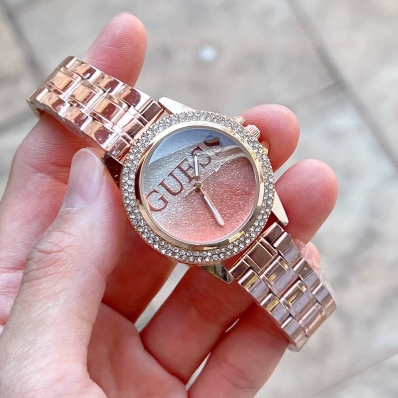 นาฬิกาGuess ขอบคริสตัล สายPinkgold