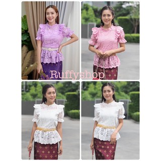 มีเก็บปลายทางเสื้อลูกไม้รุ่นปีกไหล่แขนสั้น
