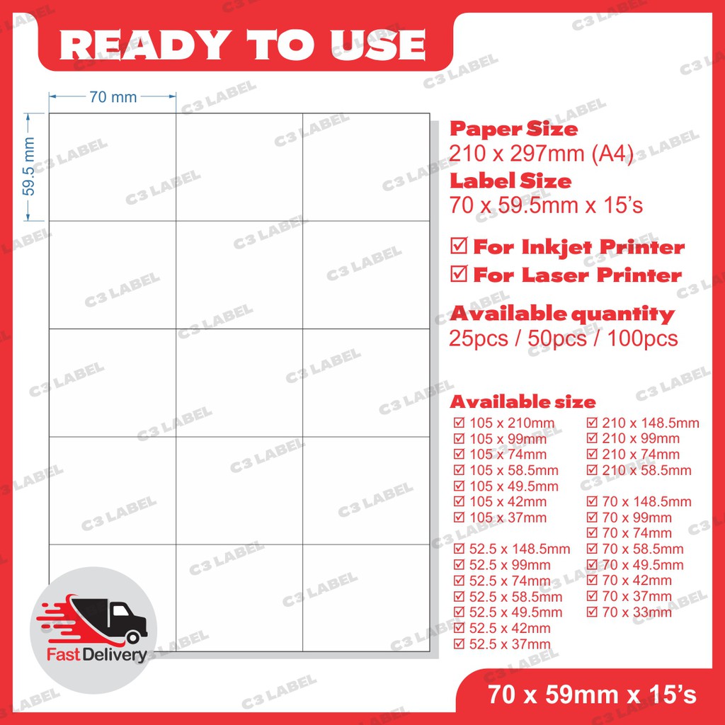 A4 Size Pre Cut Blank Sticker / A4 - Blank Sticker (70 x 59.5mm x 15s)