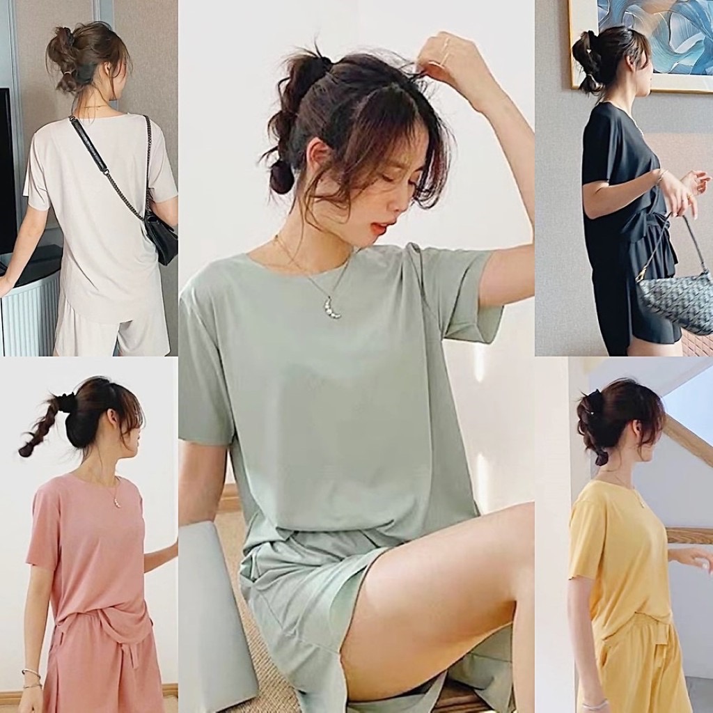 เสื้อยืดกางเกงขาสั้น ชุด 2 ชิ้น T595 สะดวกสบายและการพักผ่อน