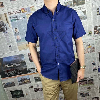 SHIRTFOLDING เสื้อเชิ้ต แขนสั้นคอปก สีกรม กระดุมดำ