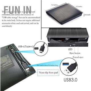 Fun In ไดรฟ์ Dvd Usb3.0 Type C อินเตอร์เฟซคู่ ถาดภายนอก เครื่องเล่นออปติคอล Cd Burner