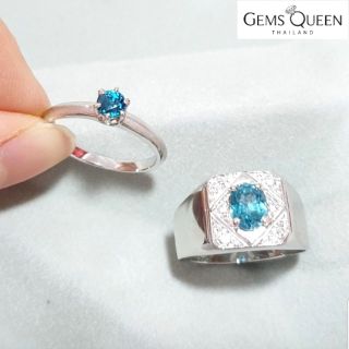 BLUE ZIRCON แหวนเพทาย พลอยแท้ ตัวเรือนเงิน ชุบทองคำขาว