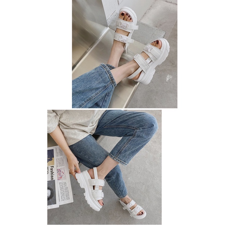OhblablaShoes  พร้อมส่ง รองเท้า ส้นตึก/รัดส้น รุ่น AllWhitePlatform ไซส์ 35-42  สี White , Black