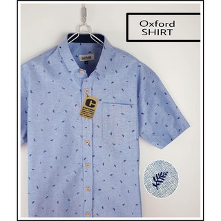 🍂🍂เสื้อเชิ้ตแขนสั้น คอปก ผ้า Oxford ลายใบไม้จิ๋ว สีบลูยีนส์🍂🍂 มีถึงไซส์ 4XL