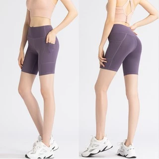 SALE LULU กางเกงเลกกิ้งขาสั้น มีกระเป๋าข้าง ผ้านิ่มลื่น ใส่สบายไม่อึดอัด กางเกงโยคะ กางเกงฟิตเนส YOGA-023