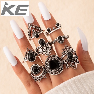 Vintage Jewelry Black Drip Ring Set Eight-piece Set of Geometric Irregular Hollow Rings for gi