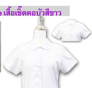 pm-tech เสื้อเชิ๊ตคอบัวสีขาวแขนสั้น