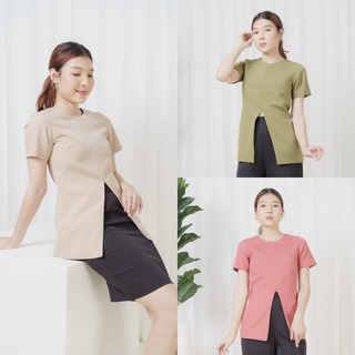 Miss Office เสื้อแขนสั้น ชายยาว แต่งแหวกหน้า (MT-056)