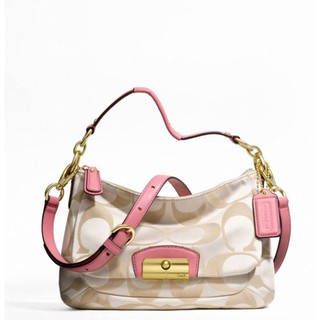 Impcoachza พร้อมส่ง กระเป๋าสะพาย Coach รุ่น  KRISTIN SIGNATURE EAST-WEST CROSSBODY  สีชมพู