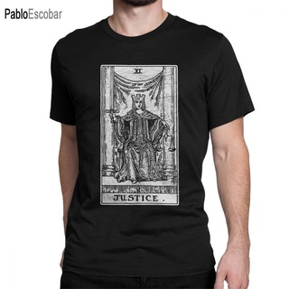 [S-5XL]เสื้อยืด ผ้าฝ้าย พิมพ์ลาย Justice Tarot Card Major Arcana Fortune Telling Occult สําหรับผู้ชาย