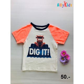 เสื้อยืดสีขาวส้ม ลาย DIG IT 2-4 ปี