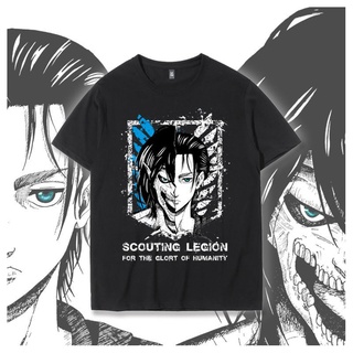 ผ้าฝ้ายแท้เสื้อยืดแขนสั้น พิมพ์ลายอนิเมะ Attack on Giant สไตล์ญี่ปุ่น สองมิติS-4XL