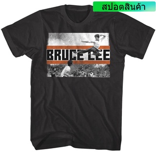 เสื้อยืด พิมพ์ลายนินจานักรบ Bruce Lee Flying Kung Fu Kick สําหรับผู้ชาย