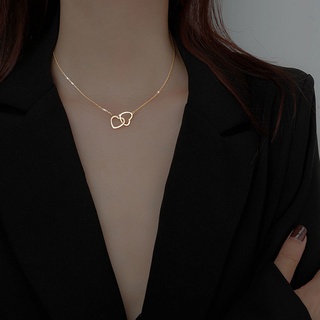 Double Ring Heart-shaped 925 Silver Necklace  Clavicle Chain