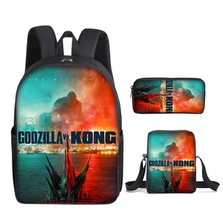 [พร้อมส่ง] กระเป๋าเป้สะพายหลัง ลายการ์ตูนอนิเมะ Godzilla vs Kong สําหรับเด็กนักเรียน