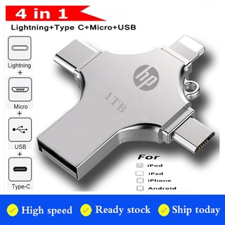 【COD】แฟลชไดรฟ์ Hp 4-in-1 USB 3.0 1TB OTG ความเร็วสูง Type-C สําหรับ i O S Phone Tablet Android PC