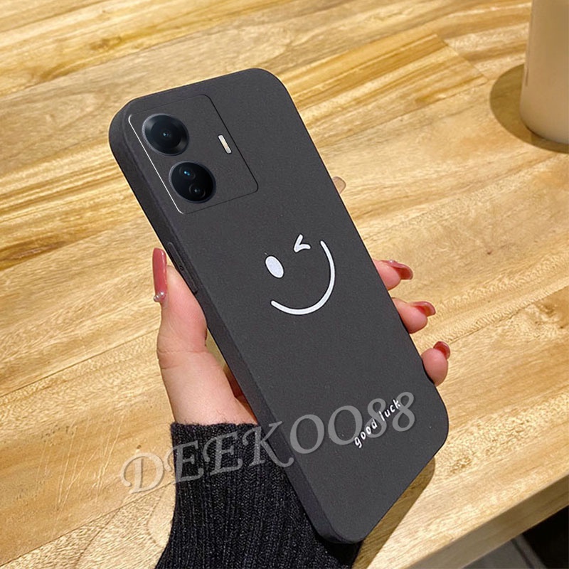 เคสโทรศัพท์มือถือ วีโว่ VIVO Y77 Y55 Y30 Y76 Y75 V23 V23E X80 Pro Y01 Y15A Y15S 5G 4G Smartphone Casing Happy Simple Phone Cell Case Matte Silicone TPU Softcase Solid Color Couple Loves Back Cover VIVOY77 #8