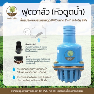 ฟุตวาล์ว ลิ้นสปริง แบบสวมสายดูด PVC ขนาด 2"-4" มี 4-6หู สีฟ้า - โตไว