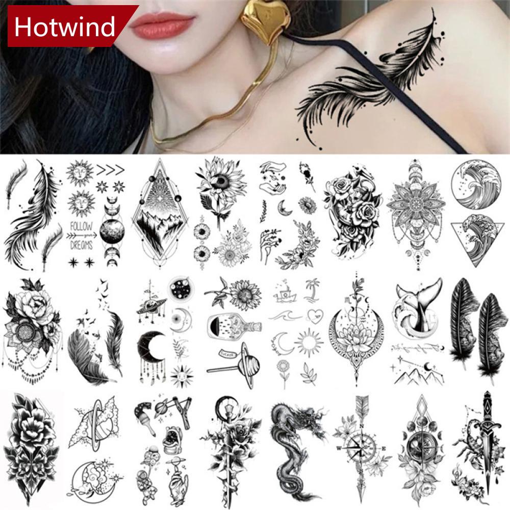 Hotwind สติกเกอร์รอยสัก ขนาดเล็ก สีดํา กันน้ํา ติดทนนาน สําหรับผู้หญิง ผู้ชาย