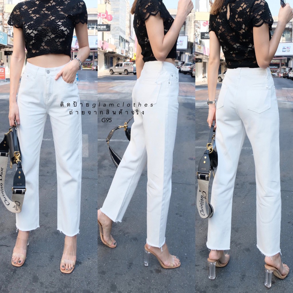 Glamclothes Jeans กางเกงยีนส์ขากระบอกสีขาว•No.g95•