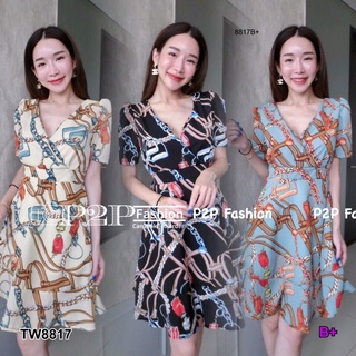 👗Pfashion [ส่งไว!!🚛] P8817  Dress เดรสคอวีไขว้หน้า  Dress V-neck cross front dress