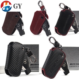 Leather Car Key Cover หนังหุ้มกุญแจรถ AMG gla gl slk gle cls glk cla glc พวงกุญแจรถ ชิ้นหนังทอมือพวงกุญแจโลหะโซ่พวงกุญแจสำหรับ Keychain Metal Key Ring Chain Car supplies key cover key shell