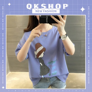 QKshop 👩🏻‍🦳✨เสื้อยืดคอกลม สวยงามตามท้องเรื่องจ๊ะสาว  งานดีม๊วก ดีไซน์สวยหรูสกรีนลาย ผู้หญิงหวานๆ สีสันสดใสมากจ้า💗