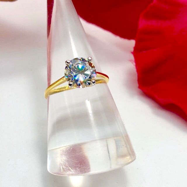 💎สินค้ามือหนึ่งใหม่💎 แหวนทองคำแท้ 9k (375) ฝั่งเพชร CZ คัดเกรด AAA 2 ct. 1 เม็ด สวยใสเหมือนแท้ น้ำหน