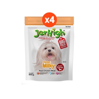 [ซื้อครบ 399 ลดค่าส่ง 20]JerHigh เจอร์ไฮ มิลค์กี้ สติ๊ก ขนมหมา ขนมสุนัข อาหารสุนัข 400 กรัม บรรจุ 4 ซอง