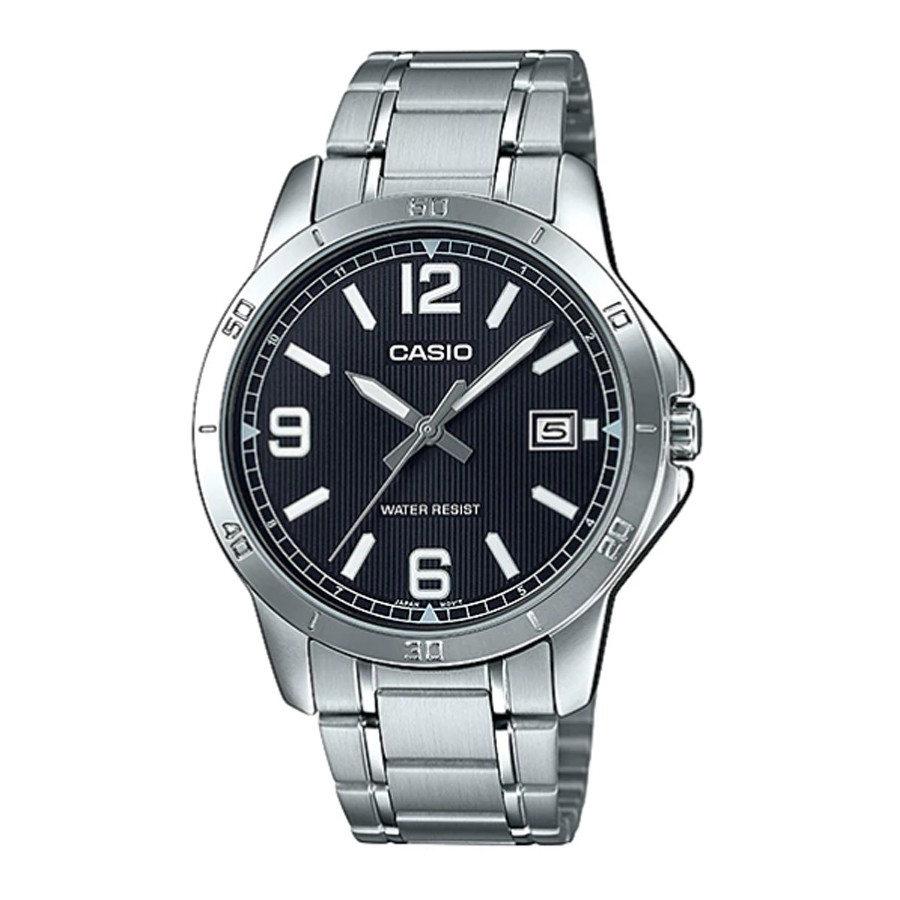 Casio Standard นาฬิกาข้อมือผู้หญิง สายสแตนเลส รุ่น MTP-V004,MTP-V004D,MTP-V004D-1B2 - สีเงิน