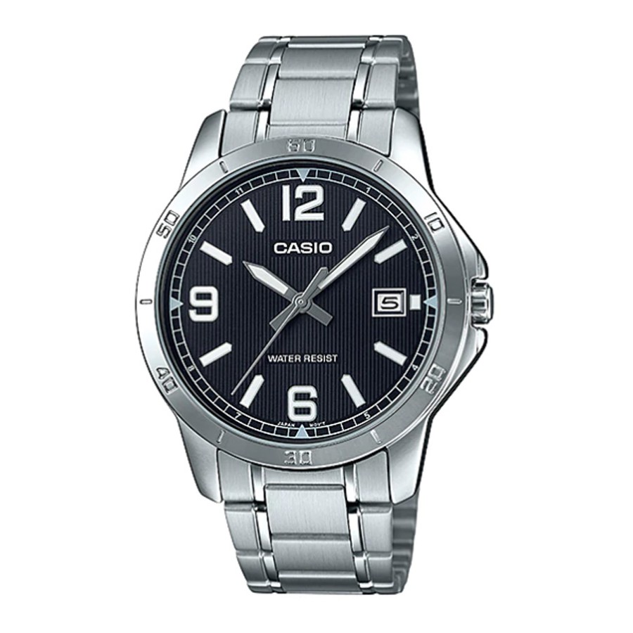 Casio Standard นาฬิกาข้อมือผู้ชาย สายสแตนเลส รุ่น MTP-V004,MTP-V004D,MTP-V004D-1B2 - สีเงิน