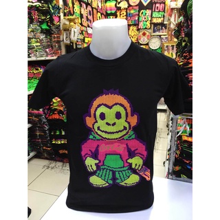 สไตล์ใหม่ (MONKEY) เสื้อยืดสกรีนลายสะท้อนแสง สุดเท่ห์ ดีไซน์ลำสมัย ไม่ตกเทรนด์แน่นอน เสื้อยืดนีออน คอกลม