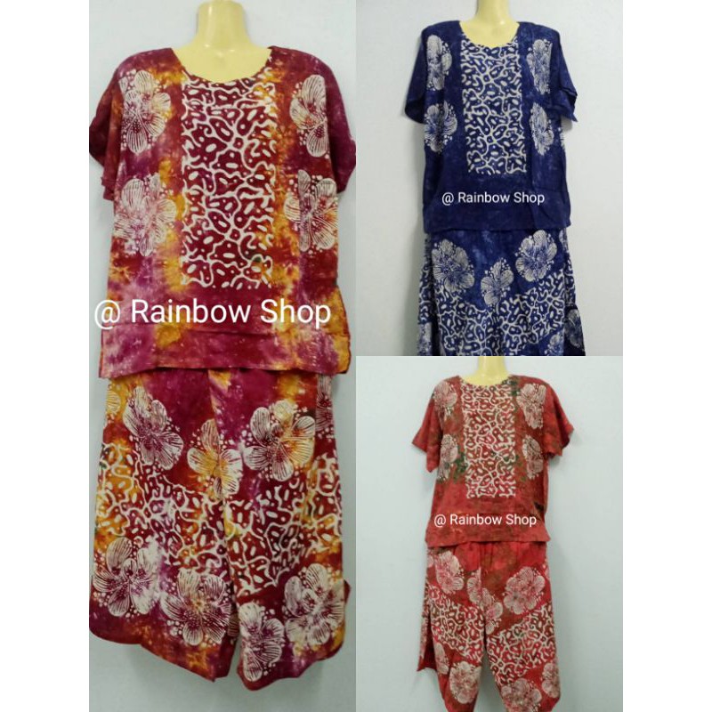 ชุดนอนอินโดแท้ ผ้าบาติกเสื้อกางเกง4ส่วน ฟรีไซส์