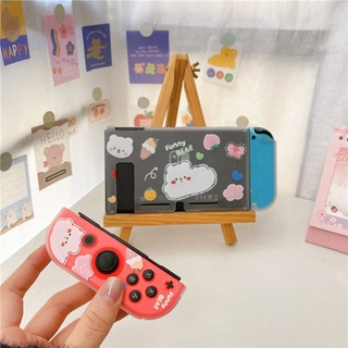 เคสป้องกันจอยเกม แบบนิ่ม ลายกระต่าย สีขาว สําหรับ Nintendo Switch V1 V2 OLED