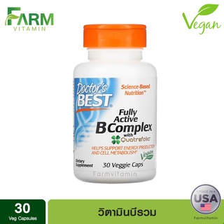 Doctors Best, Fully Active B Complex with Quatrefolic, 30 Veggie Caps, วิตามินบีรวม