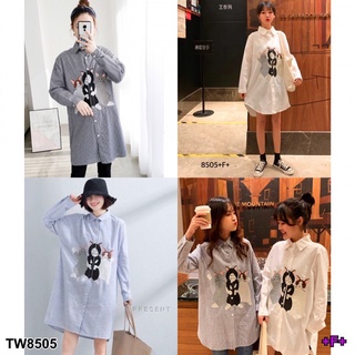 👗Pfashion [ส่งไว!!🚛] P8505  เดรสเชิ้ต พิมพ์แมว  Dress shirt with cat print