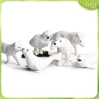 [ราคาจำกัดเวลา] Arctic Animal Figurines, 6Pcs Polar Bear Sea Dog Animal Figurine DIY Miniature Fairy Garden Plant Decor