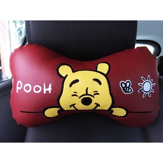 ลิขสิทธิ์แท้ หมีพูห์ หมอนรองคอ ทรงกระดูก 1 ชิ้น หนังเทียม Winnie the Pooh Faux Leather Car Neck Rest Cushion Head Pillow