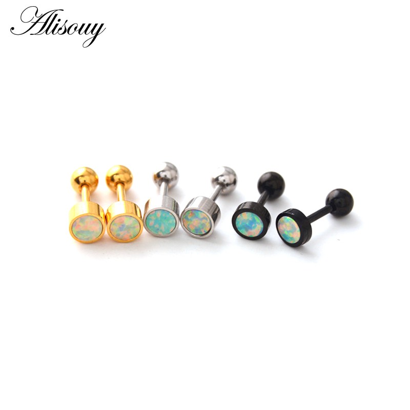 Alisouy 1PC Tiny น่ารักโอปอลหินต่างหูสตั๊ดหูปลั๊กกระดูกอ่อน Lobe เจาะ Tragus septum เจาะเครื่องประดับสําหรับผู้หญิง