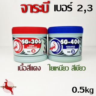 จาระบี จารบี หล่อลื่น กันน้ำ สีเขียว เนื้อใยเหนียว SG-406 เบอร์2 / สีแดง SG-306 เบอร์3 ตราจระเข้ CROCODILE ขนาด 0.5กก.