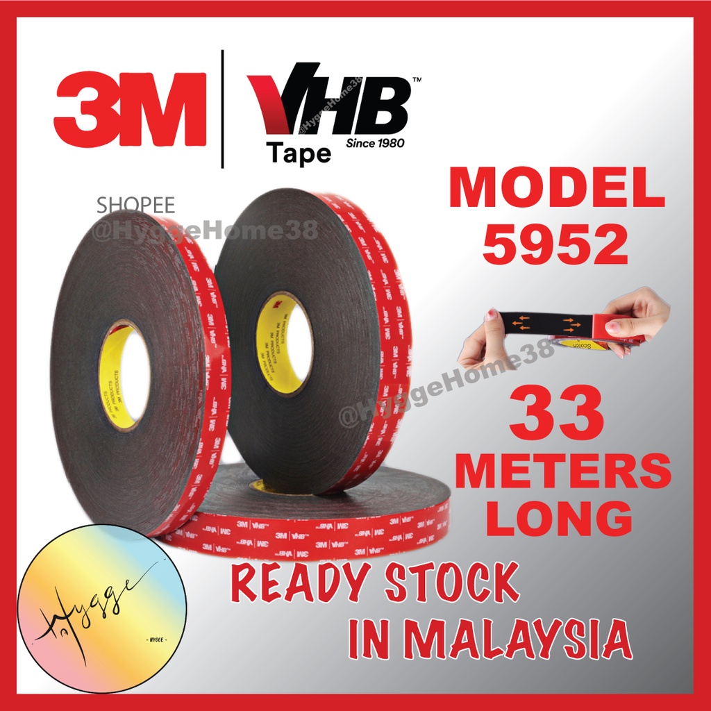 33M VHB เทปสองหน้าสีดํารุ่น 5952 Strong Heavy Duty 3M อะคริลิค 10 มม.เทปอุณหภูมิสูง Super กาว