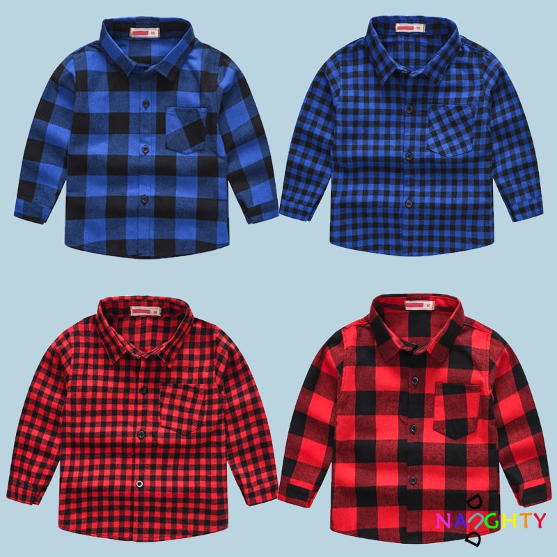 เสื้อเชิ้ตแขนยาว ลายสก๊อต สําหรับเด็กผู้ชาย อายุ 2-8 ปี