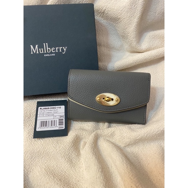 Brand New✨กระเป๋าสตางค์ Mulberry Darley Folded-Multi Card Wallet หนัง Grain สีเทา