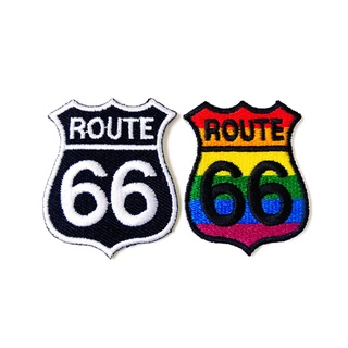 ตัวรีดติดเสื้อ Route 66 ป้ายถนน Route 66จิ๋ว การ์ตูน น่ารัก ไบเกอร์ งานเท่ห์ๆ ตัวรีด (Size S) อาร์มรีด อาร์มรีดติดเสื้อ